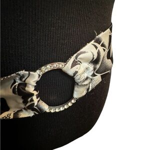 ♥️Y2K Style Bling Belt  Rhinestone Accents Black and White Floral Party Floral